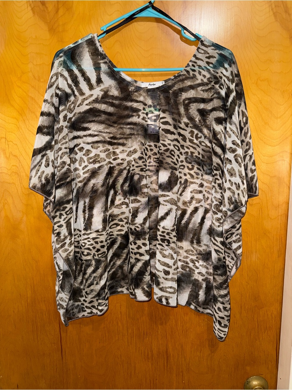 NWT-Animal print sheer top square scarf cut with seams at the sides. OSFM
